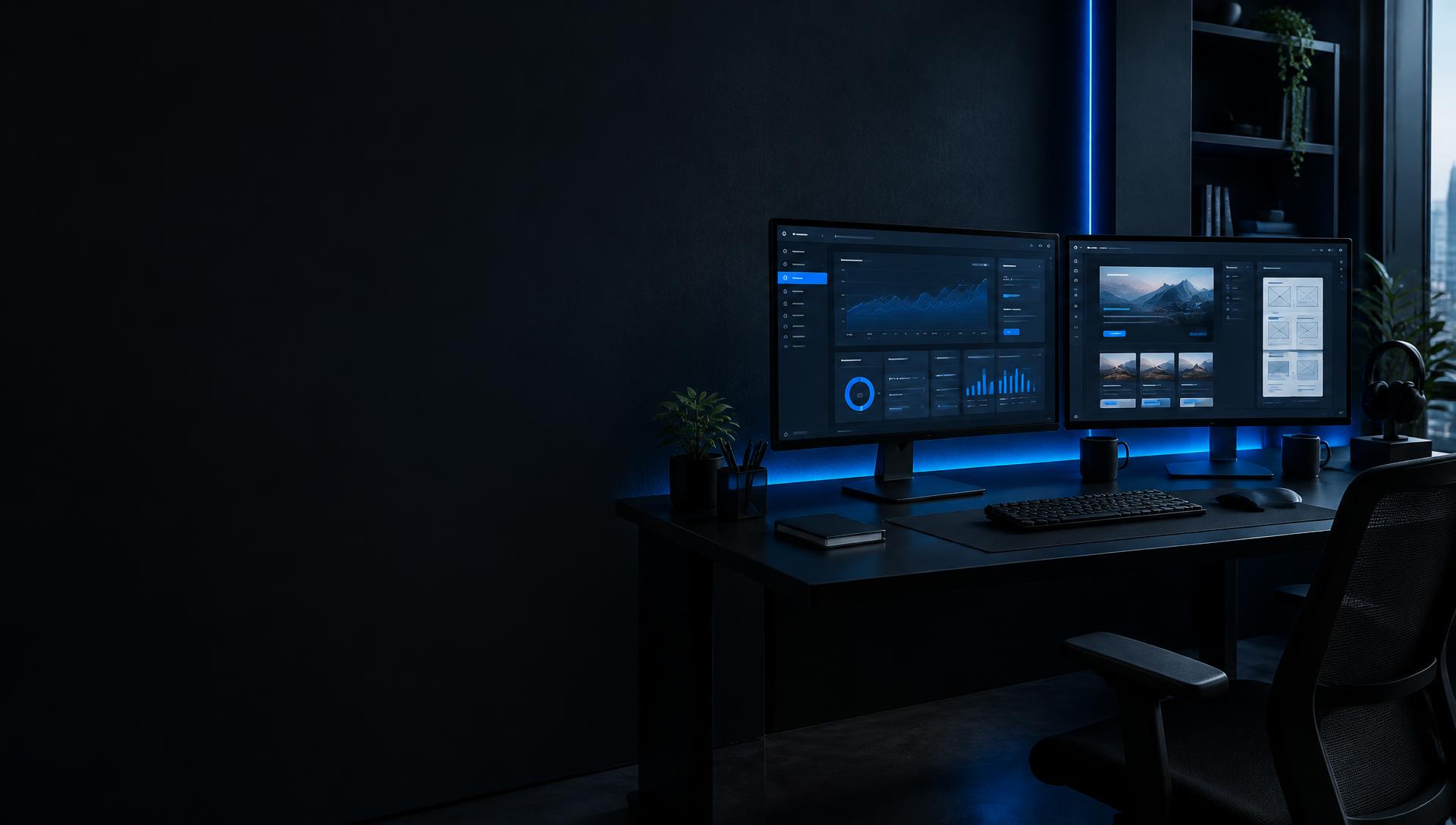 Postazione di progettazione digitale con siti web e dashboard software